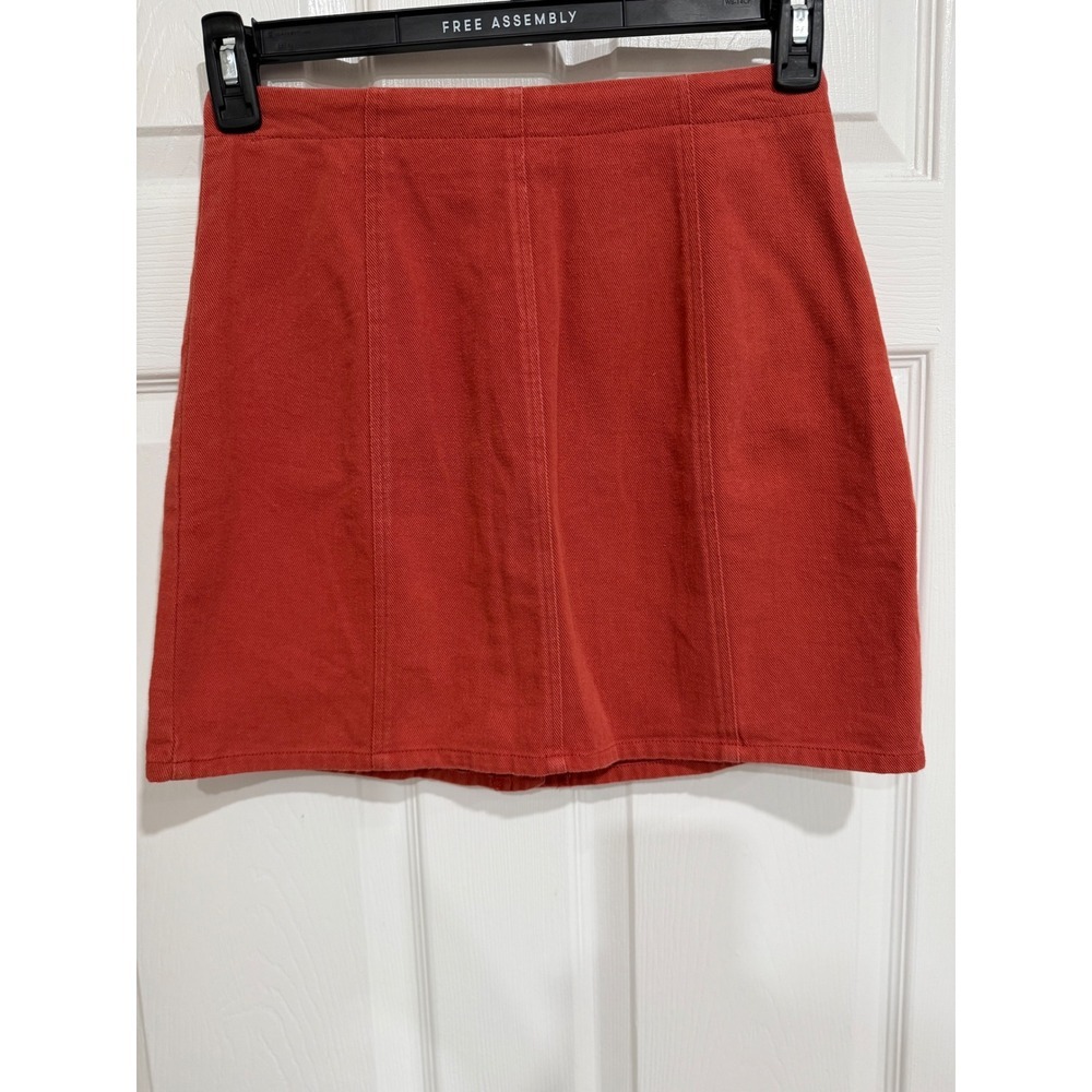 Fall Burnt Orange Cotton Denim Button Front Mini‎ Skirt Small WS30002 - Picture 3 of 4